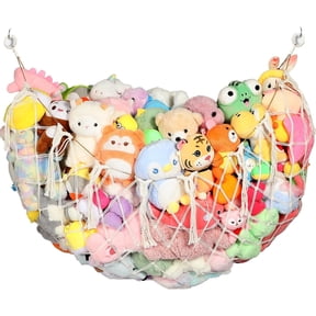 Yecaye Net for Stuffed Animal Hammock, 60in Large Hanging Stuffed Animal Storage with Handmade Macrame Tassels