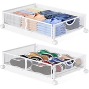 Yecaye Under Bed Storage, 2 Count Foldable Metal Mesh Shoe Storage Drawer with Wheels, White