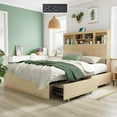 brafabhome Queen Bed Frame with Natural Rattan Storage Headboard