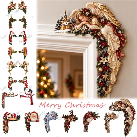 Yeciiwht 2PCS Christmas Door Frame Corner Decor, Wooden Holiday Christmas Door Decorations, Festive Decorations for Front Door Window Wall Party Decor