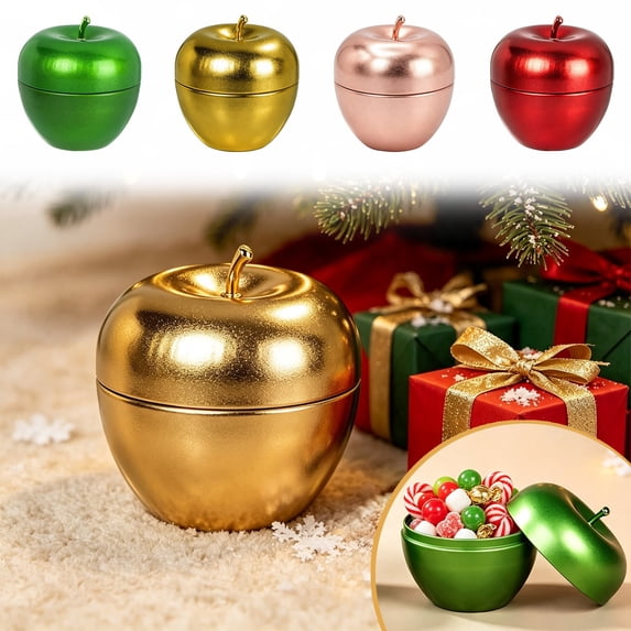 Yeciiwht Apple-shaped Christmas Decoration Mini Candy Storage Box, Christmas Cookie Boxes Candy Chocolate Jar Round Containers, Holiday Decoration, Desk Display