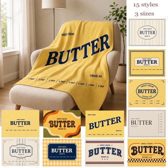 Yeciiwht "Butter" Blanket Sweet Cream Print Throw Blankets – Soft Yellow Food-Themed Blanket for Sofa, Bed, Living Room & Picnic