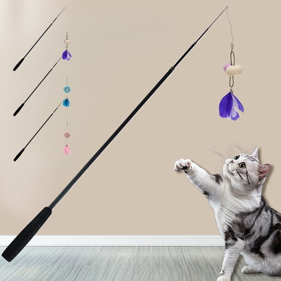 Yeciiwht Cats Wand Toy Feathers Cats Play Stick with Bells Interactive Game Stick, Cat Toy Wand Suitable for Kittens and Cats Replaceable Feathers Pet Training Exercise Toy