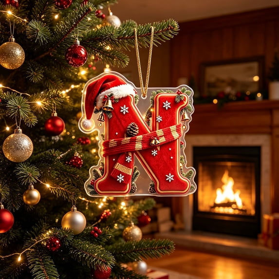 Yeciiwht Christmas 26 Letters Ornaments – Santa Hat Alphabet Xmas Tree Hanging Decorations, Holiday Party & Home Gift