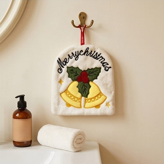 Yeciiwht Christmas Kitchen Towels Coral Fleece Hanging Hand Towels – Absorbent Festive Towels for Bathroom, Kitchen & Holiday Home Use