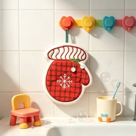 Yeciiwht Christmas Kitchen Towels Coral Fleece Hanging Hand Towels – Absorbent Festive Towels for Bathroom, Kitchen & Holiday Home Use