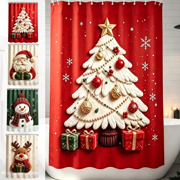 Yeciiwht Christmas Shower Curtain, Christmas-Themed Printed Shower Curtain for Bathroom, Decorative Waterproof Bath Curtains for Christmas Home Decor