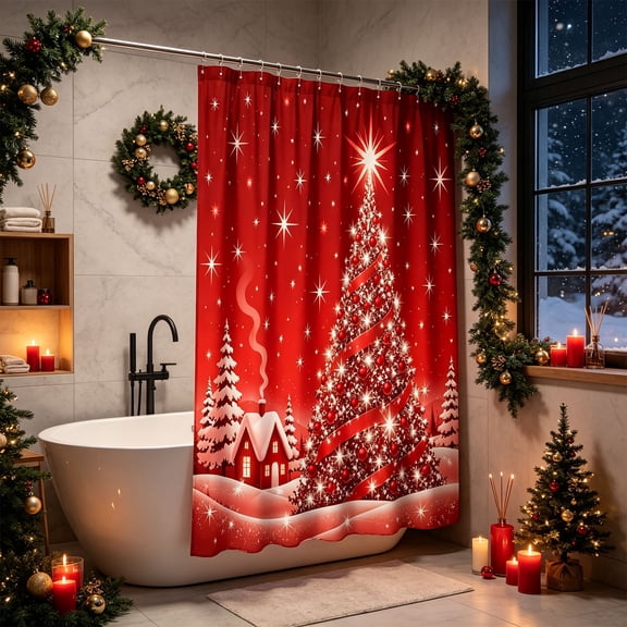 Yeciiwht Christmas Shower Curtain – Xmas-themed Patterns Waterproof Curtains with Hooks, Holiday Decor for Home & Bathroom, 71*59inch