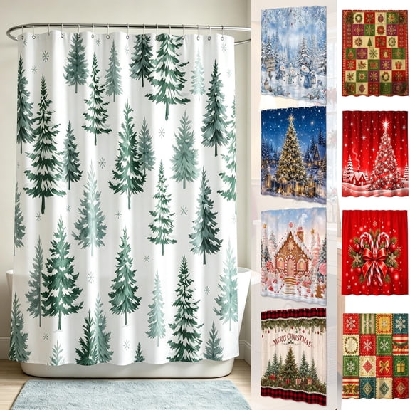 Yeciiwht Christmas Shower Curtain – Xmas-themed Patterns Waterproof Curtains with Hooks, Holiday Decor for Home & Bathroom, 71*59inch