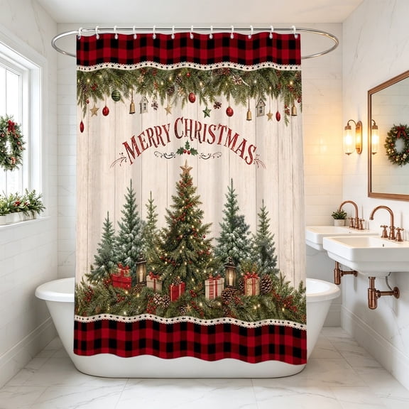 Yeciiwht Christmas Shower Curtain – Xmas-themed Patterns Waterproof Curtains with Hooks, Holiday Decor for Home & Bathroom, 71*59inch