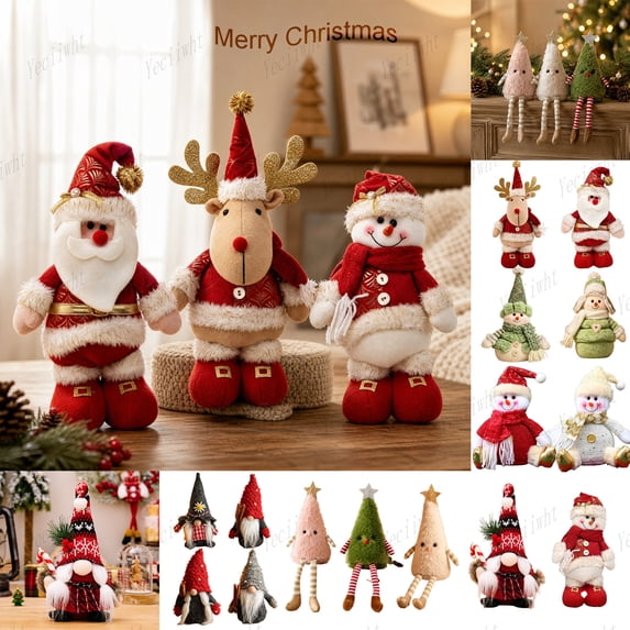 Yeciiwht Christmas Standing Figurines Plush – Santa Stuffed Dolls, Red Plushies Tabletop Decor for Home, Fireplace, Holiday Party Stocking Stuffers