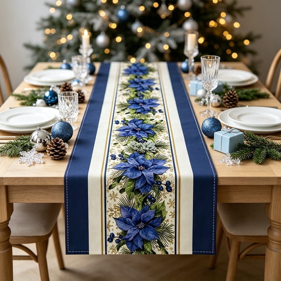 Yeciiwht Christmas Table Runner, Classic Linen Table Runner with Christmas Themed Print, Washable Xmas Table Cover for Dining Table Holiday Kitchen