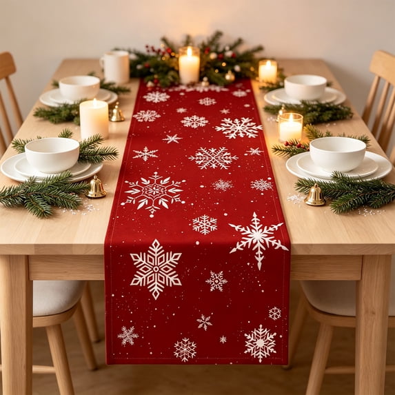 Yeciiwht Christmas Table Runner, Classic Linen Table Runner with Christmas Themed Print, Washable Xmas Table Cover for Dining Table Holiday Kitchen