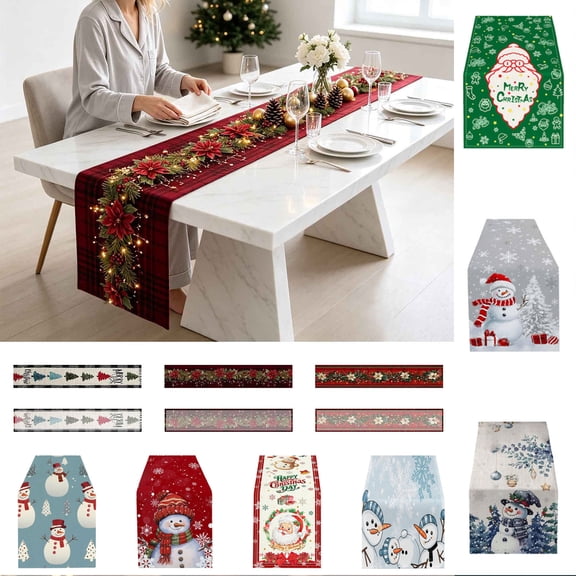 Yeciiwht Christmas Table Runner, Festive Holiday Table Flag, Washable & Reusable Table Runners for Family Gatherings, Parties & Dining Decor