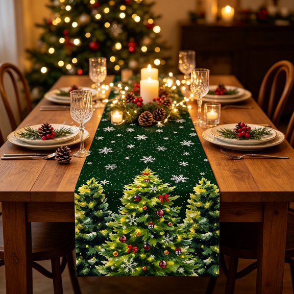 Yeciiwht Christmas Table Runner, Festive Holiday Table Flag, Washable & Wrinkle-Resistant Table Runners for Family Gatherings, Parties & Dining Decor