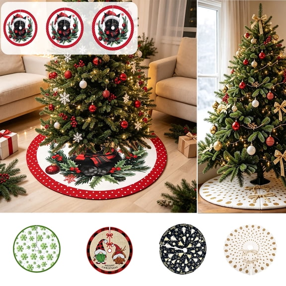 Yeciiwht Christmas Tree Skirt - 24 inch Tree Skirt with Xmas Themed Print, Festive Tree Base Cover Soft Tree Collar for Holiday & Party Decoration