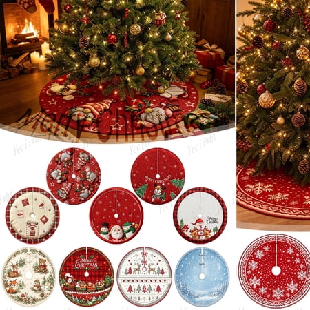 Yeciiwht Christmas Tree Skirt – 35in Festive Base Cover Tree Collar with Classic Holiday Patterns, Soft Fabric Tree Mat for Xmas Home & Party Decor