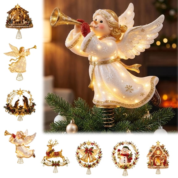 Yeciiwht Christmas Tree Topper, Lighted Angel Christmas Tree Topper with Spring Base, Exquisite Tree Toppers for Xmas Tree Holiday Party Home Decor