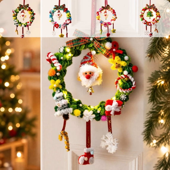 Yeciiwht Christmas Wreath DIY Kit – Diy Christmas Wreath Crafts for Adults with Accessory Pack, Hanging Decorative Wreath for Door, Wall & Window Decor