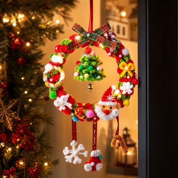 Yeciiwht Christmas Wreath DIY Kit – Diy Christmas Wreath Crafts for Adults with Accessory Pack, Hanging Decorative Wreath for Door, Wall & Window Decor