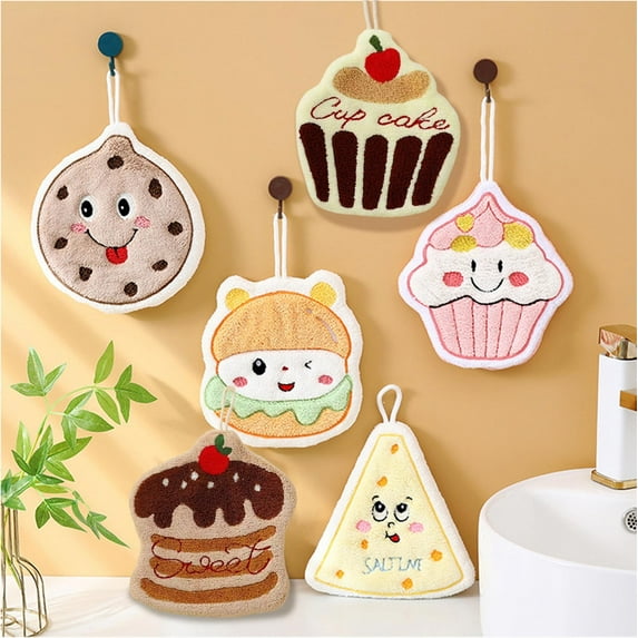 Yeciiwht Cute Dessert Series Hand Towels, Baking-Themed Decorative Thickened Hand Towel Hangable Household Fleece Towels Absorbent Fast-Dry Kitchen Towels Dishcloths
