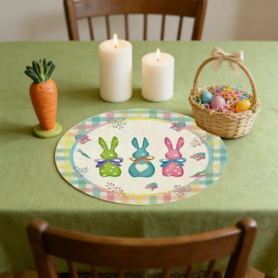 Yeciiwht Easter Placemats 15 Inches Round Table Mats and Coasterss Heat-resistants and Stain-resistants Suitable for Parties Kitchens and Restaurant Decoration