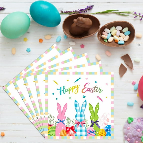 Yeciiwht Easter Theme Party Tableware Set Plates Cups Napkins Disposable Bunny & Egg Themed Tableware Spring Flower Bunny Disposable Party Supplies