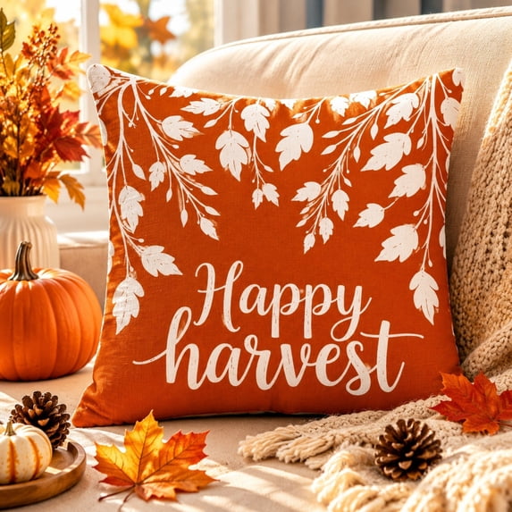 Yeciiwht Fall Pumpkin Maple Leaf Throw Pillow Cover – 18x18 inch Linen Cushion Case for Thanksgiving Sofa, Couch, Bed & Outdoor Decor