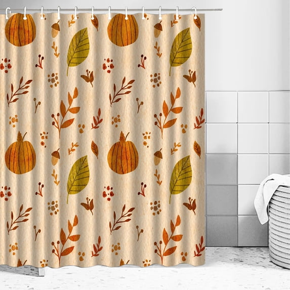 Yeciiwht Fall Thanksgiving Shower Curtain 35x71 in, Pumpkin Print Waterproof Bathroom Curtain for Fall Holiday Decor, Autumn Harvest Bathroom Decor