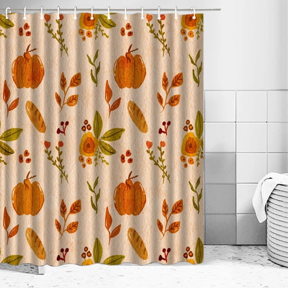 Yeciiwht Fall Thanksgiving Shower Curtain 35x71 in, Pumpkin Print Waterproof Bathroom Curtain for Fall Holiday Decor, Autumn Harvest Bathroom Decor