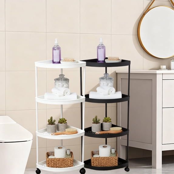 Yeciiwht Four-layer Storage Shelves Triangular Shelving with Wheels, Corner Shelf Rack for Bathroom Kitchen Living Room, Freestanding Corner Storage Rack Cart