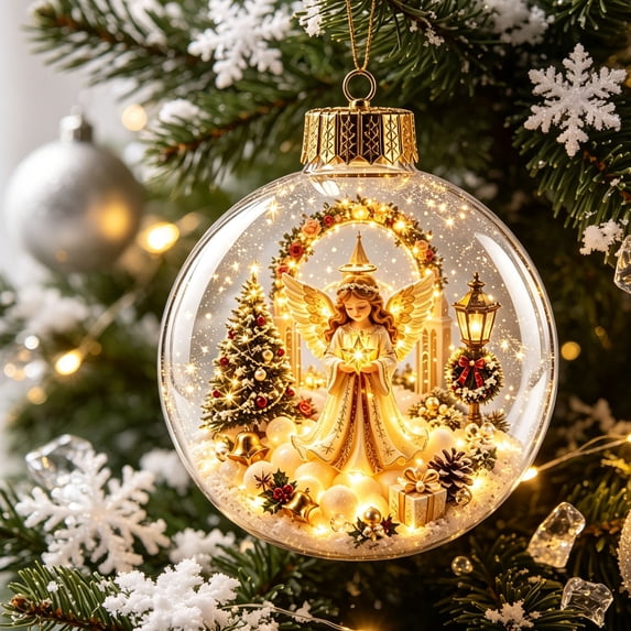 Yeciiwht Glowing Christmas Story Ornaments Ball– Holiday Scene Ornament Balls, Xmas Tree Decorations Exquisite Hanging Decor for Wreath, Mantel 3.14in