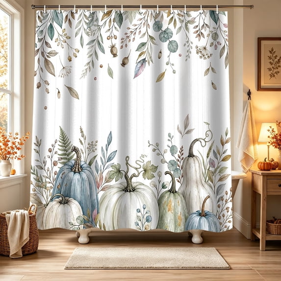 Yeciiwht Halloween Shower Curtain 71x59 in, Pumpkin Maple Leaf Print Waterproof Bathroom Decor with 12 Hooks for Fall Bathroom Holiday Decor