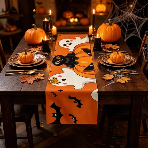 Yeciiwht Halloween Table Runner 13x72 in, Pumpkin Ghost Table-Runners Linen Breathable Fabric Table Runners for Fall Party Dining Table Holiday Decor