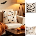 thumbnail image 1 of Yeciiwht Halloween Throw Pillow Cover – 18*18inch Embroidered Linen Cushion Case with Ghost, Mummy & Bat Designs, Invisible Zipper, Machine Washable, 1 of 9