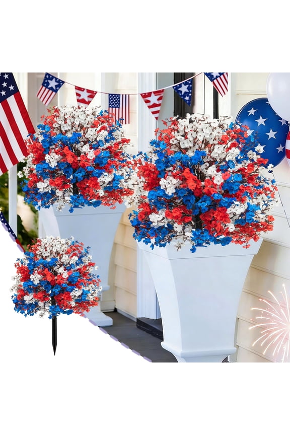 Independence Day Artificial Flowers Garden Stakes – 51cm Red White Blue Patriotic Outdoor Decoration, Faux Floral Picks for Yard Lawn 4th of July