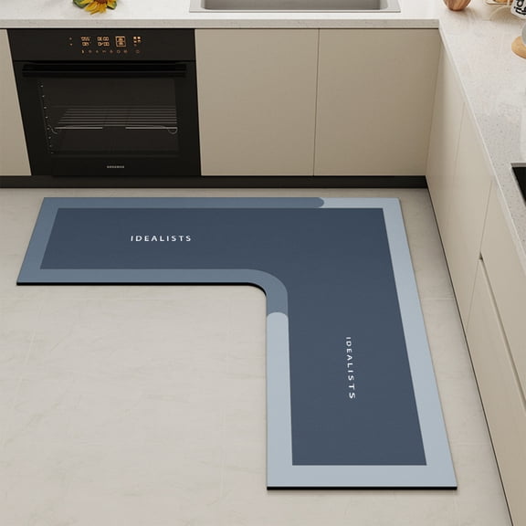 Yeciiwht L Shaped Non-Slip Kitchen Rugs, Stain Resistant Quick Dry Kitchen Mat, Machine Washable Soft Foldable Kitchen Mats for Home, Kitchen