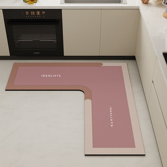 Yeciiwht L Shaped Non-Slip Kitchen Rugs, Stain Resistant Quick Dry Kitchen Mat, Machine Washable Soft Foldable Kitchen Mats for Home, Kitchen