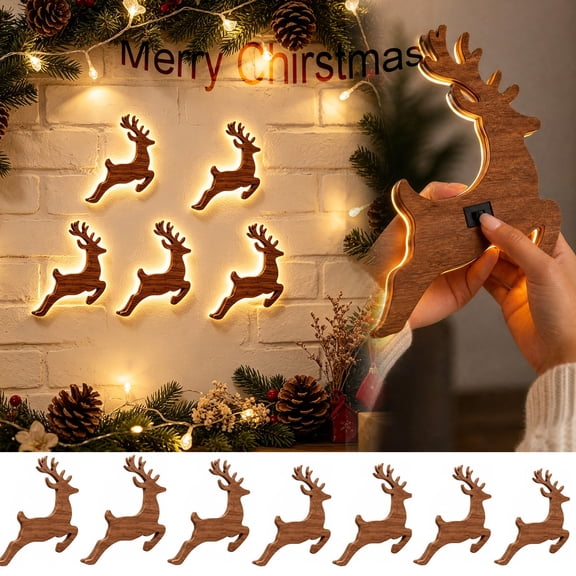 Yeciiwht LED Christmas Reindeer Wall Decorations, Wooden Illuminated Reindeer Ornaments Xtmas Deer Wall Art for Winter Festival Wall Decor