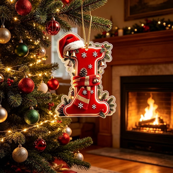 Yeciiwht Letters Christmas Tree Ornaments – Santa Hat Alphabet Xmas Tree Hanging Decorations, Holiday Party & Home Gift - Letter I