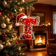 Yeciiwht Letters Christmas Tree Ornaments   Santa Hat Alphabet Xmas Tree Hanging Decorations, Holiday Party & Home Gift - Letter T
