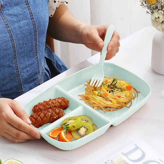 Yeciiwht Reusable Bento Lunch Box with 3 Compartments Meal Preparation Containers, Lunch Boxes Plastic Plates Divided Plates for Adults