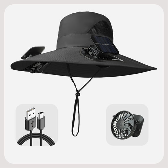 Yeciiwht Solar Powered Fan Hat Solar USB Charging Fan Hat with Cooling Arm Sleeves - Dual-Power Outdoor Cap for Hiking Fishing Sun Protection