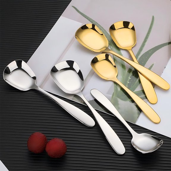 Yeciiwht Spoons Stainless Steel Headed Flat Bottomed Spoon Ingot Spoon Thickened Household Spoon Dining Soup Spoon