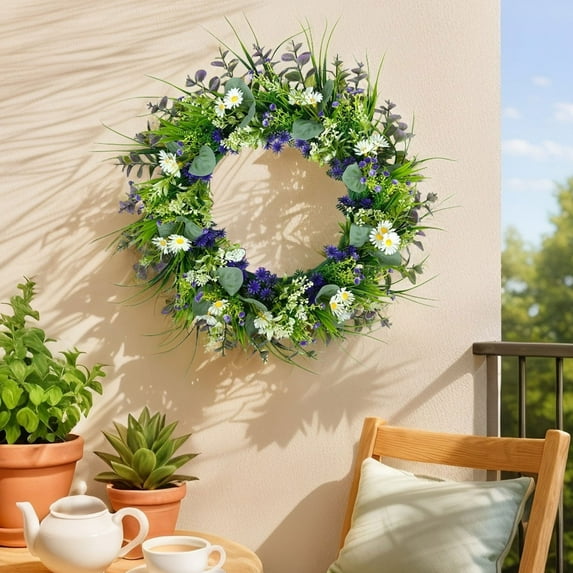 Yeciiwht Spring Wreath 15 Inches Wreaths for Front Door, Artificial Greenerys Suitable for Wall Windows Home Decoration, Indoor and Outdoor Holiday Decor