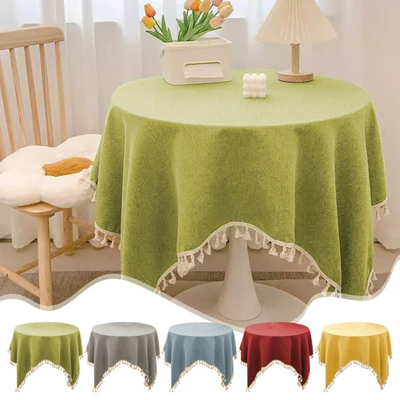 Yeciiwht Table Cloth Waterproof and Oil-proof Round Tablecloth 35 Inches, Fringed Decorative Tablecloth Coffee Table Cover Cloth Table Runner for Kitchen, Dining Table, Party Decor