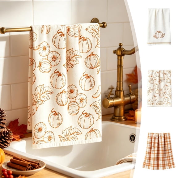 Yeciiwht Thanksgiving & Halloween Kitchen Towel – Harvest Themed Hanging Drying Cloth, Highly Absorbent Lint-Free Tea Towel for Home Decor & Daily Use, 15.75x27.56in