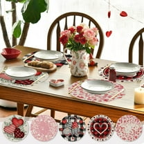 Yeciiwht Valentine Day Placemats Heart-shaped Pattern Round Placemats 14 Inches, Anniversary Wedding Party Round Place Mats Suitable for Restaurant, Dinner Table, Holiday Decor