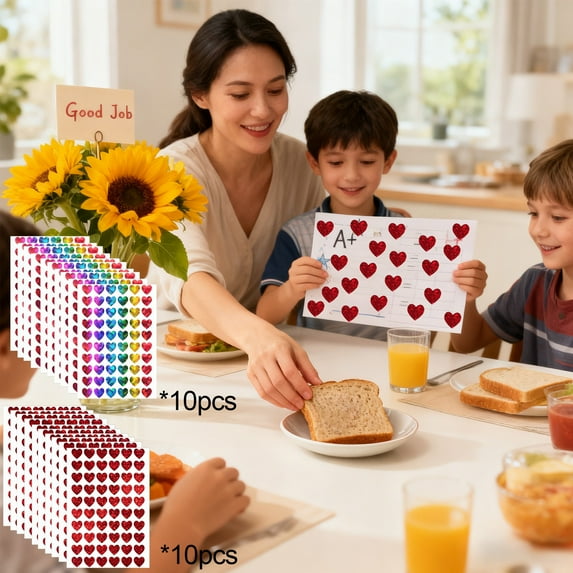 Yeciiwht Valentines Stickers Heart-shaped Stickers 10pcs Self-adhesive Stickers, Exquisite Cute Valentine Stickers for Holiday Party Home Room Decor