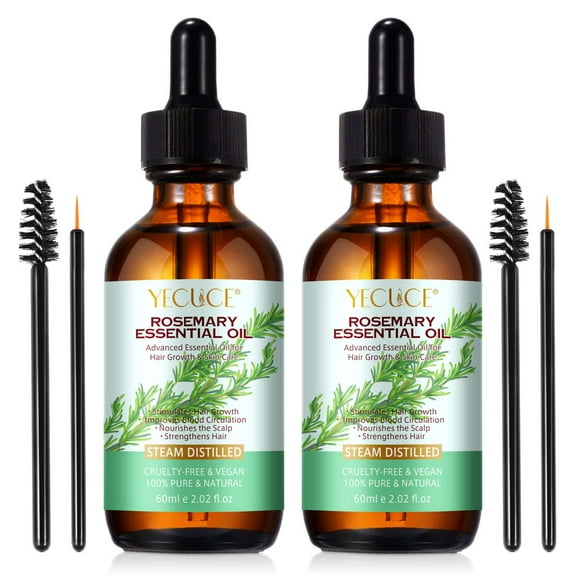 Yecuce 2-Pack Rosmarinus Officinalis Oil for Hair ,100% Pure and Natural for Dry Damaged Hair with Glass Dropper